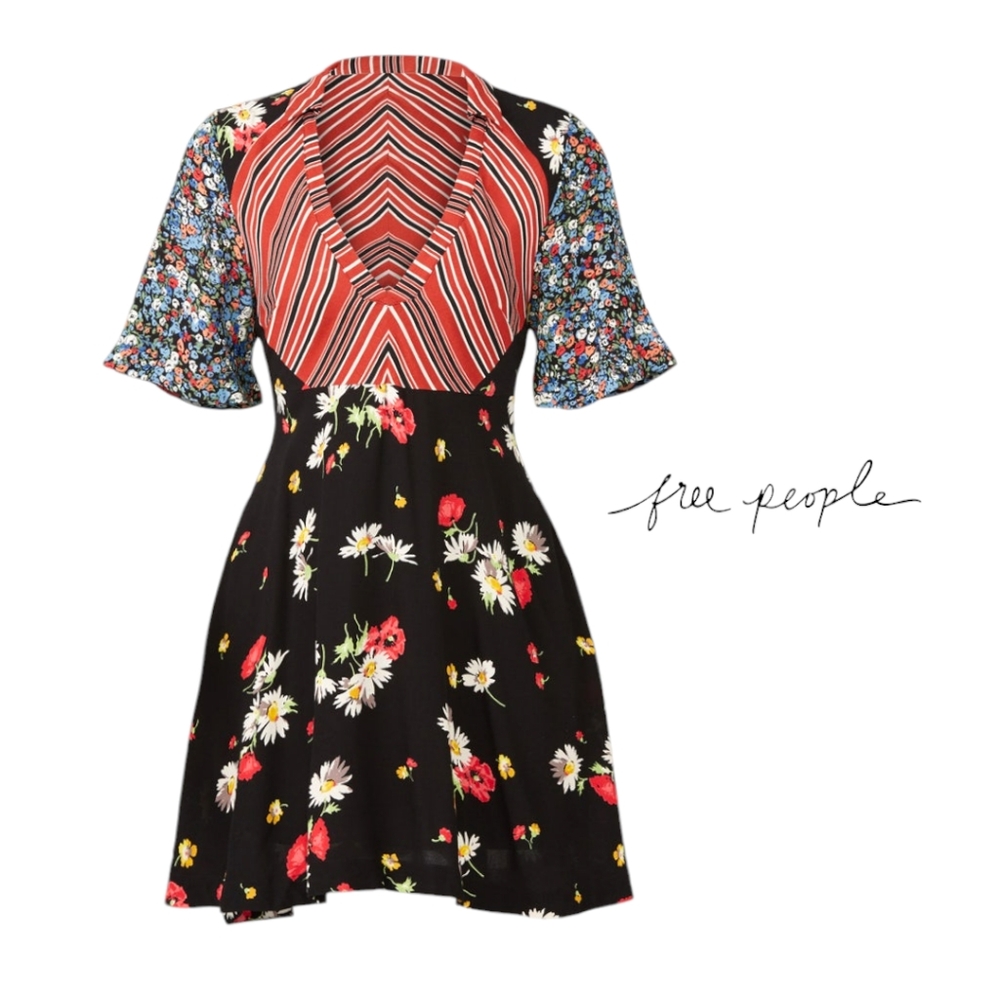 Free People Multicolor Floral and Stripe Mini Dress